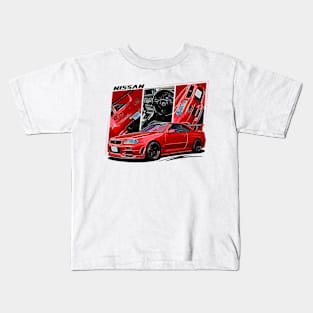 Nissan Skyline r34 GTR Red, JDM Car Kids T-Shirt